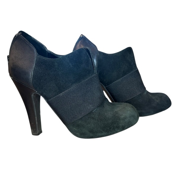 Gianni Bini Tynee Black Leather Suede Fashion High Heel Booties - Picture 1 of 9